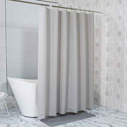 AmazerBath Plastic Shower Curtain, 72 x 84 Inches PEVA Thick Bathroom Plastic Shower Curtains with Heavy Duty Clear Stones and Grommet Holes-Grey