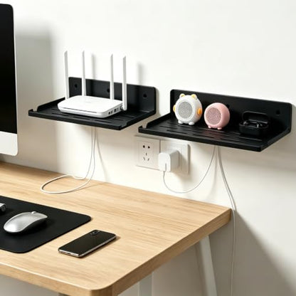Foldable Wall-Mount Router Shelf 14" Black Metal Storage Organizer