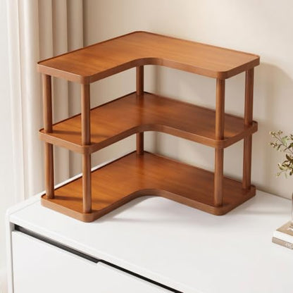 Three Tier Bamboo Corner Desk Organizer - L Shaped Wall Mount Storage Rack