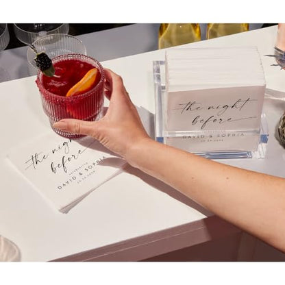 Personalized Night Before Beverage Napkins with Custom Name and Date - Engagement & Wedding Table Decor - Night Before 3