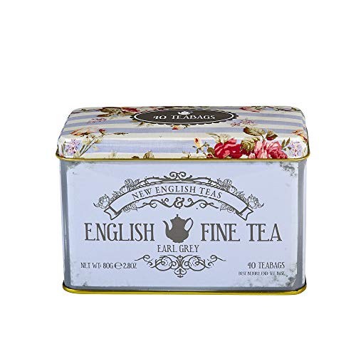 New English Teas Vintage Floral Tea Tin with 40 Earl Grey Teabags with Bergamot Flavouring