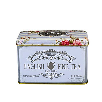 New English Teas Vintage Floral Tea Tin with 40 Earl Grey Teabags with Bergamot Flavouring