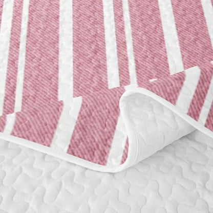Pink White Striped Quilt Set Queen Size - Modern Geometric Bedspread with Pillow Shams - Kids Bedroom Decor - Variation: White Pink