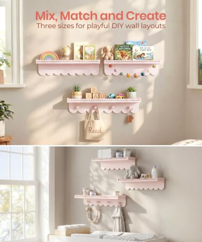 Pink Nursery Wall Book Shelf with Rounded Edges - Scalloped Design