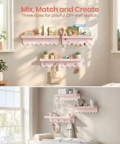 Pink Nursery Wall Book Shelf with Rounded Edges - Scalloped Design