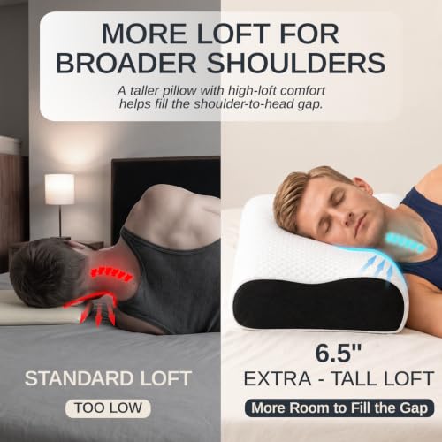Extra Tall Memory Foam Bed Pillow for Side Sleepers with White Cover - 16x24 Inches