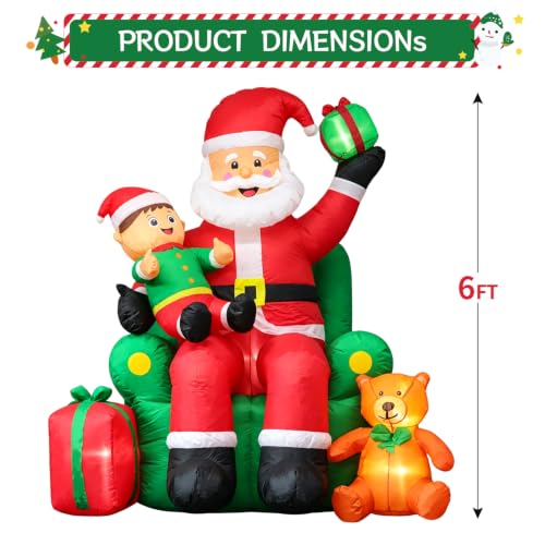 DomKom 6FT Large Horizontal Christmas Inflatable Santa on Throne with Lights