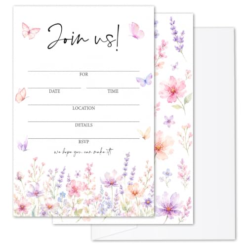 Butterfly Join Us Invitations Set with Envelopes - 25 Pack for Weddings, Parties, Showers