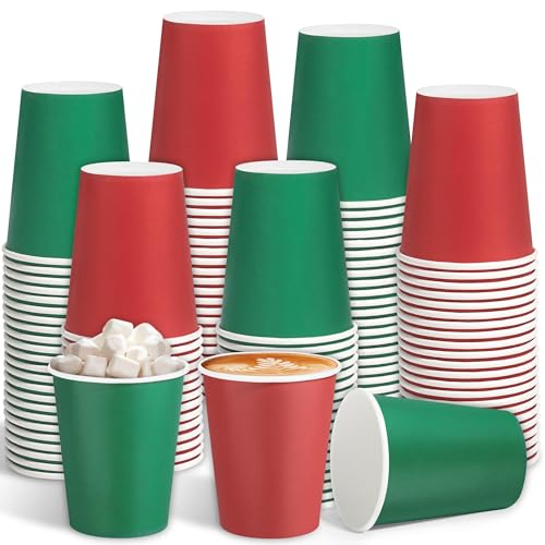 Christmas Paper Cups 9 Oz - Red & Green Disposable Party Drinkware (144 Pieces)