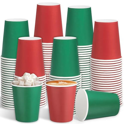 Christmas Paper Cups 9 Oz - Red & Green Disposable Party Drinkware (144 Pieces)