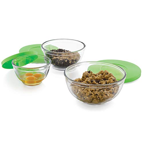 Libbey Baker's Basics 3-Piece Glass Mixing Bowl Set with Plastic Lids, Multi-Size