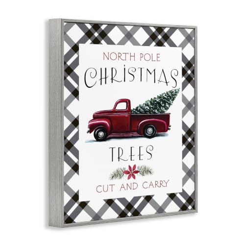 North Pole Christmas Trees Red Truck Framed Giclée Wall Art - Grey, 30x24 Inches