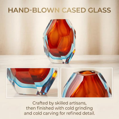 Decorative Glass Reed Diffuser Bottle - Orange Geometric Art Style