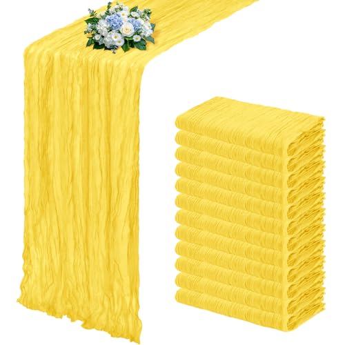 12 Pack Lemon Yellow Cheesecloth Table Runners 17x108 Inch Boho Wedding Decor