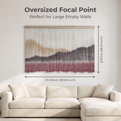 Large Dip-Dye Macrame Wall Hanging Tapestry 59x38 Inches - Yellow Brown
