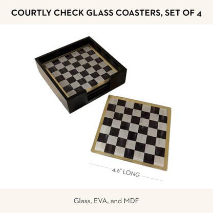 Courtly Check Glass Coasters Set - Black and White Drinking Accessories