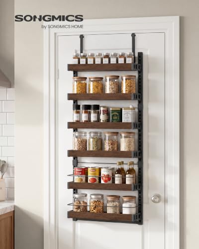 SONGMICS 6-Tier Over-the-Door Pantry Organizer Adjustable Spice Rack Black Walnut Finish