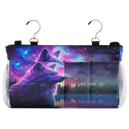 Stars Wolf Bedside Caddy Storage Bag with Hooks for Bunk Bed Headboards - 6 Pockets