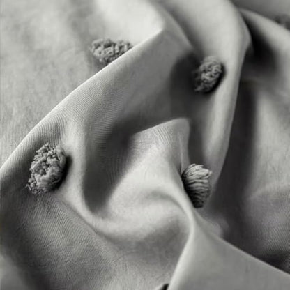 Grey Full Size Duvet Cover Set with Pom Poms and Embroidery Design