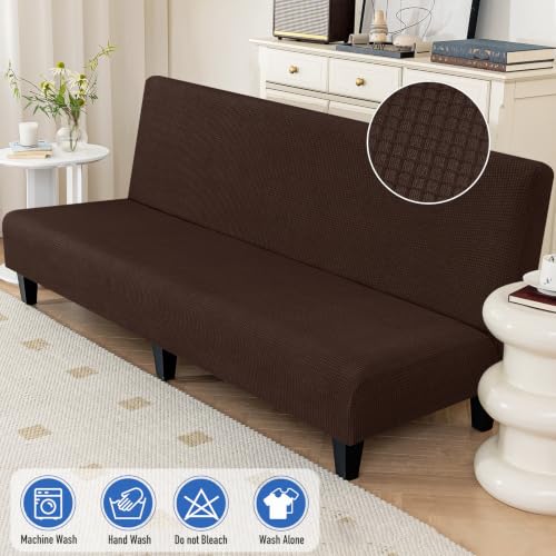 Dark Coffee Stretch Futon Cover Full Size Sofa Bed Slipcover - Armless