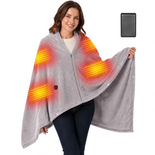 Cordless Heated Blanket with 16000mAh Battery and Fleece Lining - Gray