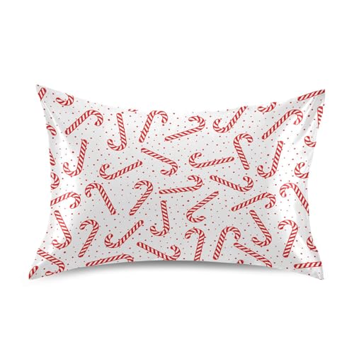 Christmas Satin Pillowcase for Hair & Skin - Red Candy Canes, Standard 20x26 Inches