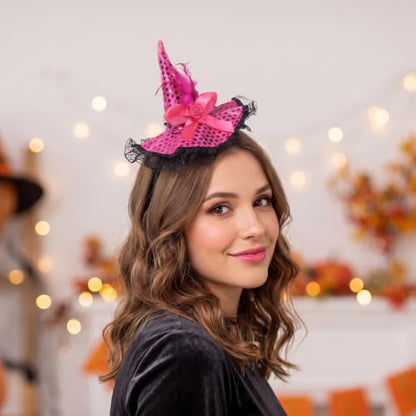 Pink Sequin Witch Hat Headband - One Size Halloween Party Favors