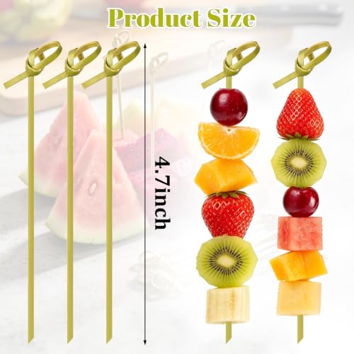 4.7 Inch Bamboo Cocktail Picks - 200 Pcs Knot Design Food Skewers for Appetizers and Drinks