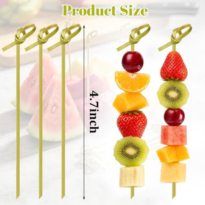 4.7 Inch Bamboo Cocktail Picks - 200 Pcs Knot Design Food Skewers for Appetizers and Drinks