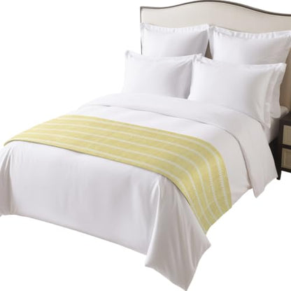 Queen Size Pale Yellow Striped Bed Runner - Modern Minimalist Decor, Satin Finish, 83x20 Inches