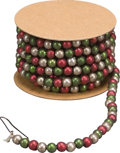 Mini Green and Red Beaded Christmas Tree Garland - 6 Feet Holiday Decor