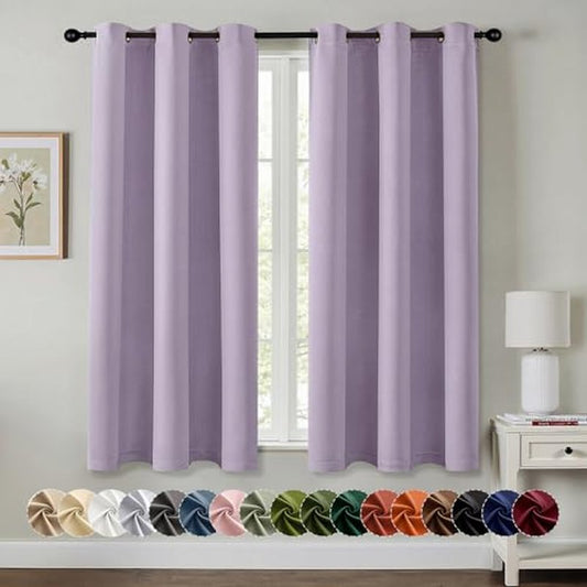 MIULEE Baby Pink Blackout Curtains for Bedroom Living Room 63 Inches Long 2 Panels, Thermal Insulated Room Darkening Drapes Solid Grommet Noise Reduction Light Blocking Window Treatments 50x63 Inch