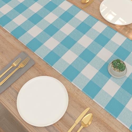 Sky Blue & White Buffalo Check Table Runner 12x120 Inch - Cotton Cloth for Dining & Decor - Variation of THIS listing