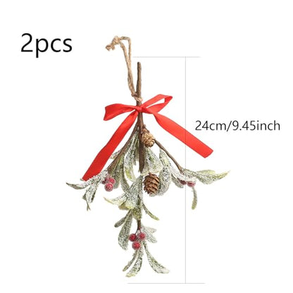 Christmas Artificial Mistletoe Ornaments with Red Bow - 2 Pieces G