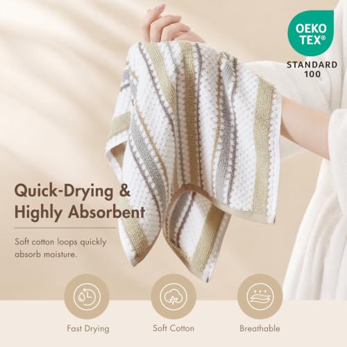 Neutral Cotton Bath Towel Set - 6-Piece, Soft Absorbent, Modern Stripe
