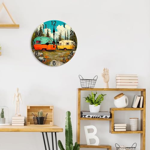 10 Inch Wooden Wall Clock - Camper Theme Silent Sweep Movement, Variation Clock-018+10inch×10inch