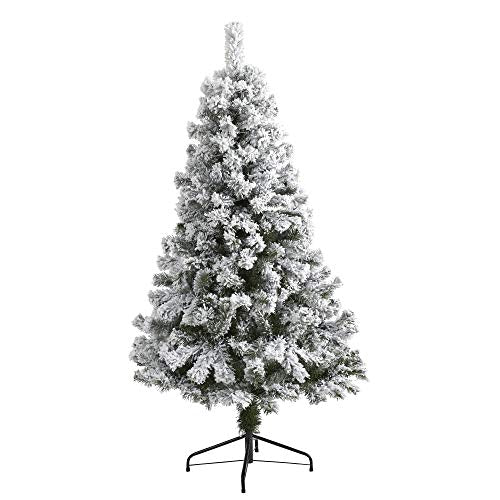 5ft Flocked Artificial Christmas Tree with Hinged Branches - Realistic Holiday Decor