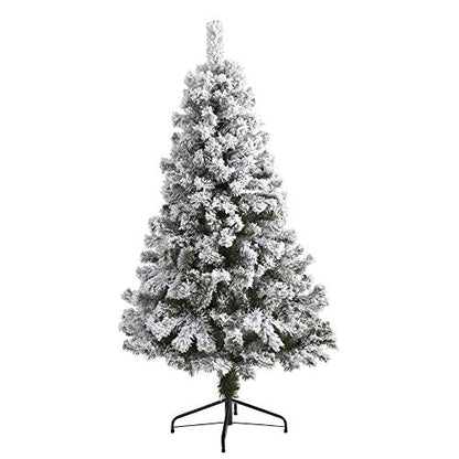 5ft Flocked Artificial Christmas Tree with Hinged Branches - Realistic Holiday Decor