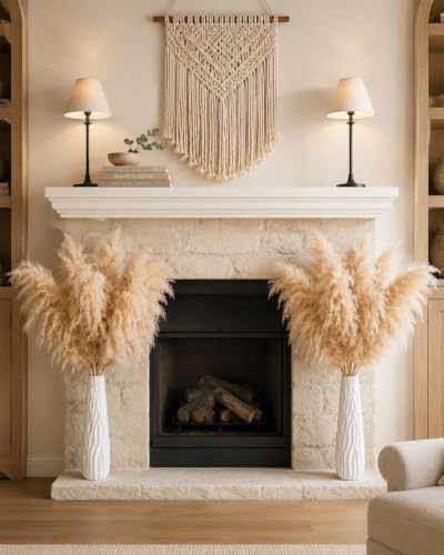 10Pcs 40-Inch Faux Pampas Grass with 22.8-Inch White Floor Vase - Boho Home Decor