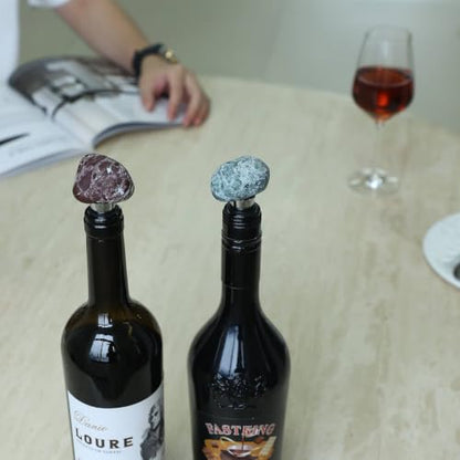 3 Pack Handmade Marble Wine Bottle Stoppers - Irregular Natural Stone Wine Saver