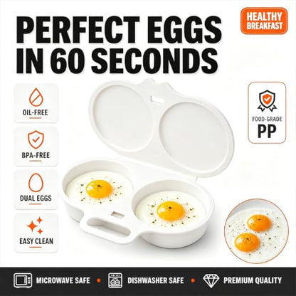 Microwave Egg Poacher for 2 Eggs, Food-Grade PP, Quick Heat & Easy Cleanup