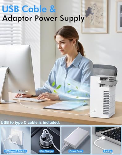SOLEEY Portable Air Conditioner Gray - Mini Evaporative Cooler with 3 Wind Speeds & Night Light