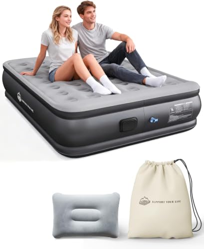 Queen Air Mattress with Built-In Pump - Gray, 77 x 38 Inches, Portable Camping Bed