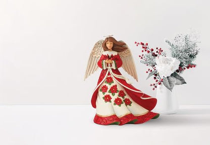 Christmas Angel Figurine with Cardinals and Poinsettias, 8.66 Inch Holiday Decor