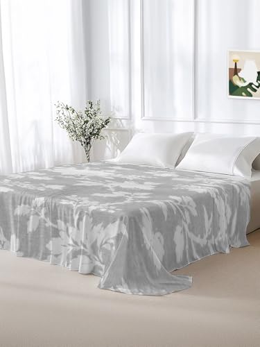King Flat Sheet - White, Slate Gray, Ash Gray, Silver - Microfiber, Vintage Floral Pattern, Hotel Quality Bedding