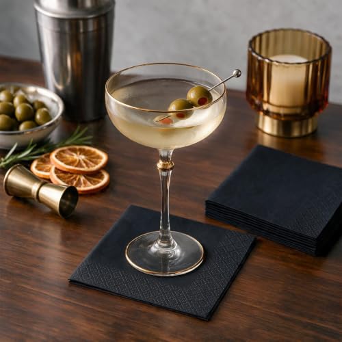 Black Cocktail Napkins Bulk Pack 2-Ply Disposable 4.9x4.9 Inch for Parties & Bar