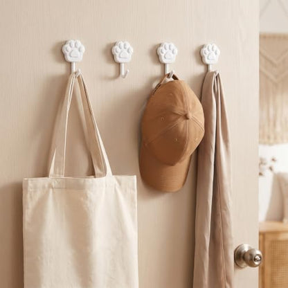 Heavy Duty Self Adhesive Wall Hooks - Paw Design, 6 lbs Capacity, No Drill Needed