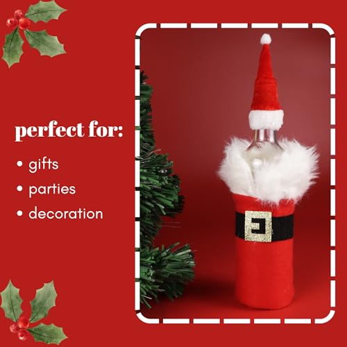 Santa Claus Wine Bottle Cover with Faux Fur Trim - Holiday Party Decor