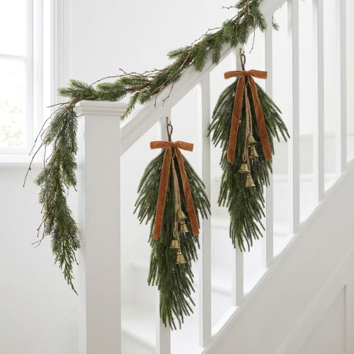 Artificial Christmas Teardrop Swag with Pine Stems - Brown Variation, 26 Inches