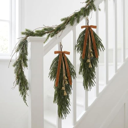Artificial Christmas Teardrop Swag with Pine Stems - Brown Variation, 26 Inches